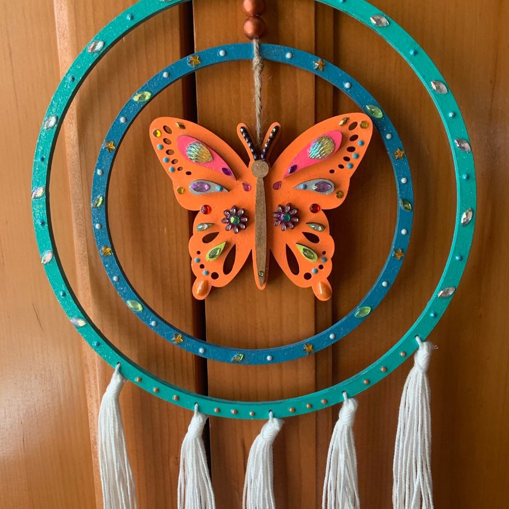 ⭐️#438 Hand Painted Wooden Butterfly Dream Catcher